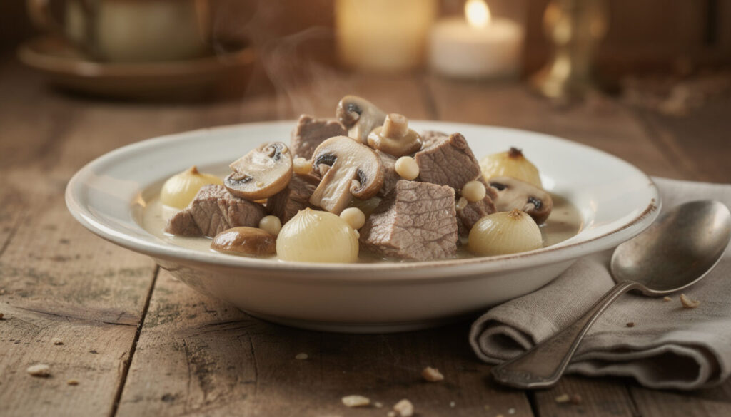 découvrez la blanquette de veau à l'ancienne, un plat traditionnel et savoureux qui réchauffe les longues soirées d'hiver avec sa sauce onctueuse et ses morceaux tendres.