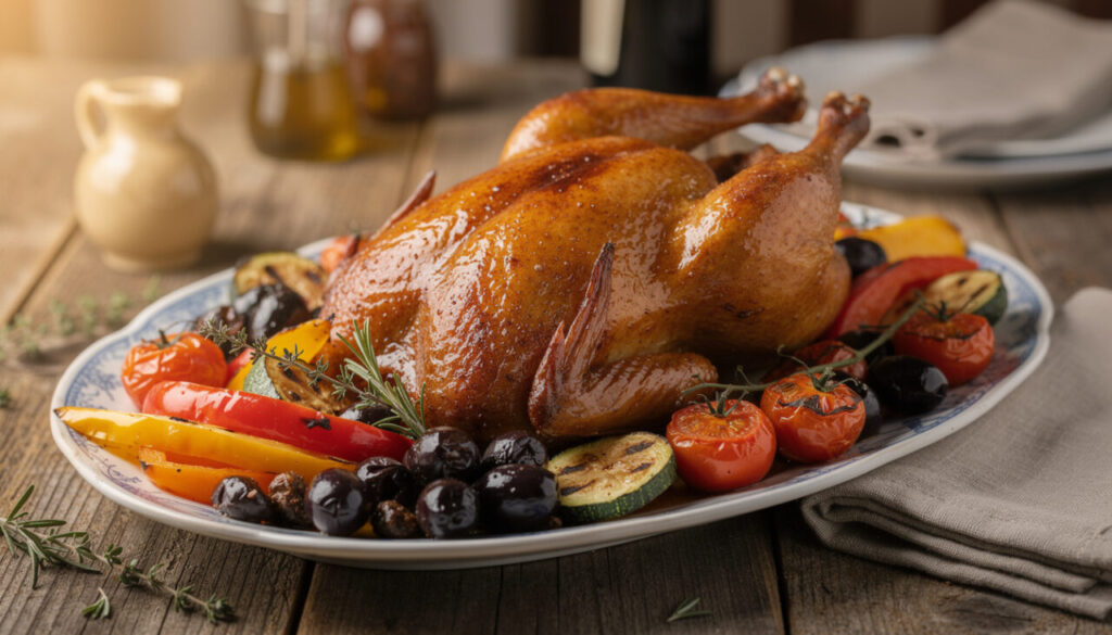 découvrez notre recette méditerranéenne de canard braisé aux olives noires, parfaite pour un repas de fête savoureux et raffiné.