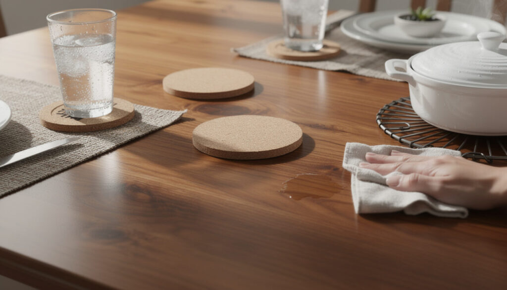Comment protéger une table en bois des verres, taches et plats chauds ?