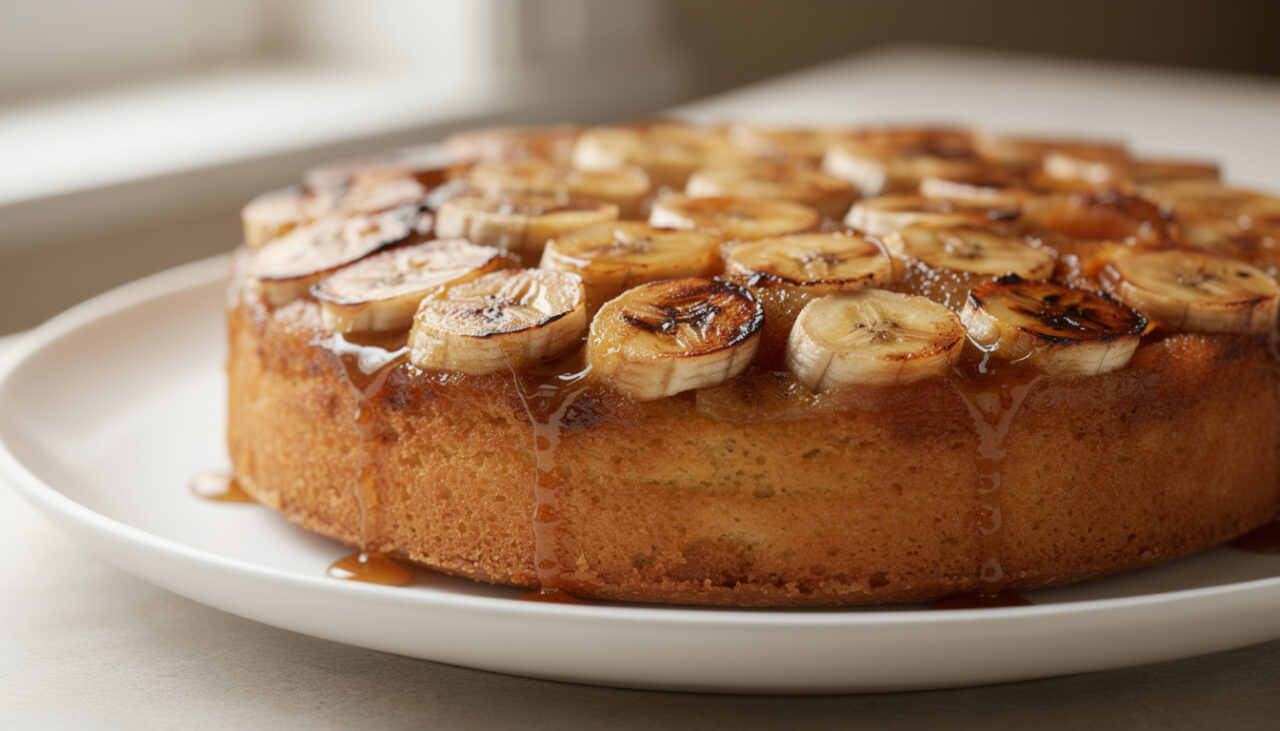 découvrez notre recette de gâteau renversé à la banane caramélisée, avec un dessus croustillant au caramel et une texture moelleuse irrésistible.