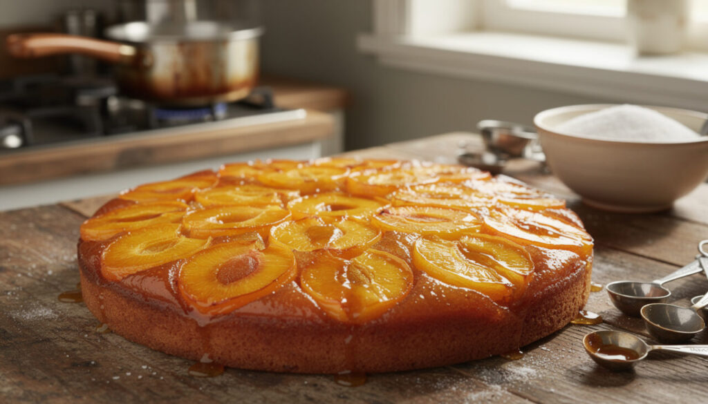 découvrez comment réussir le caramélage parfait en seulement 5 minutes pour un gâteau renversé aux pêches et abricots délicieux et fondant.