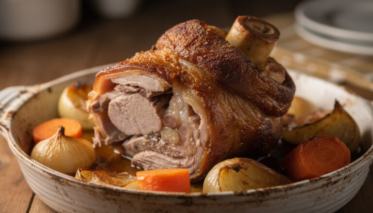 découvrez notre recette de jarret de porc fondant cuit au four à basse température, pour un plat réconfortant aux saveurs délicates et une tendreté incomparable.