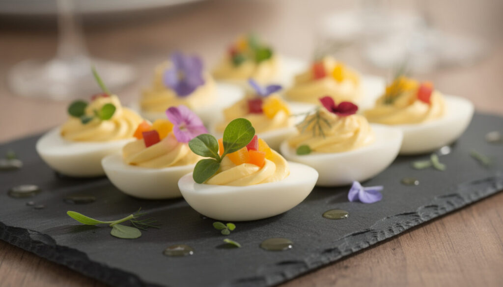 découvrez nos œufs mimosa revisités, l'apéritif chic et rapide à préparer sans aucune préparation préalable, parfait pour impressionner vos invités en toute simplicité.