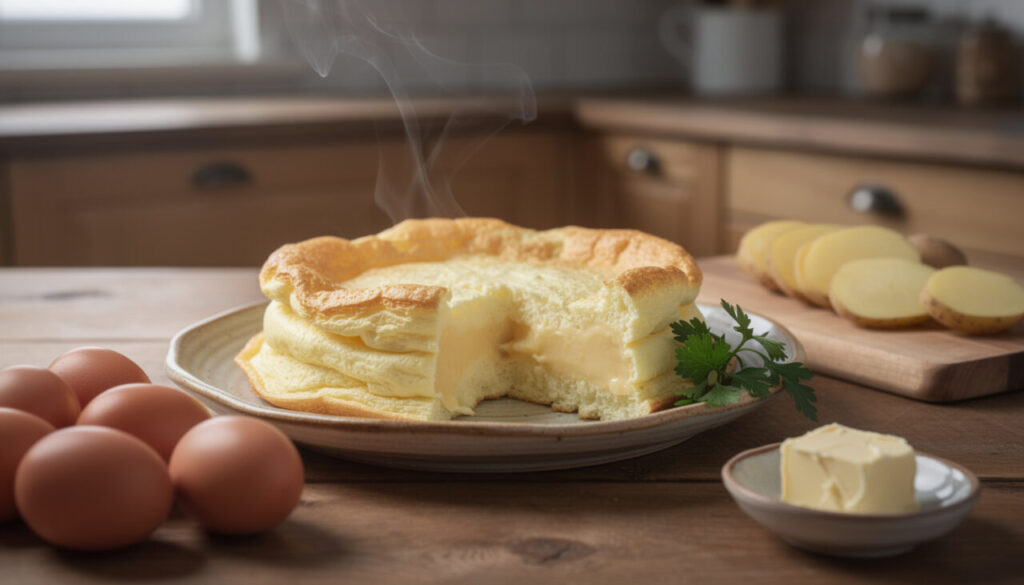 découvrez notre recette rapide d'omelette soufflée aux œufs et pommes de terre, un plat d'hiver doux et réconfortant prêt en seulement 15 minutes.