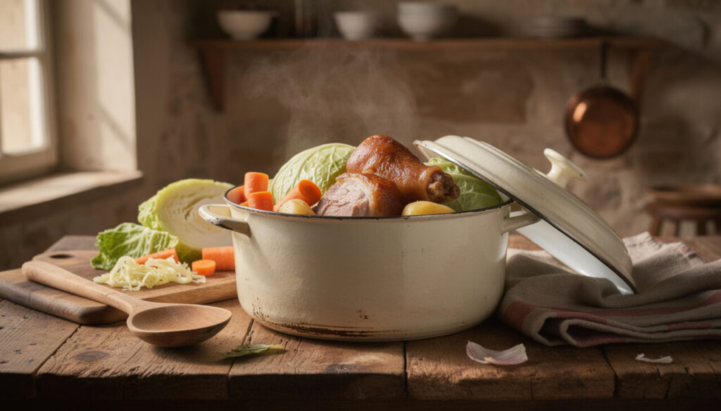 découvrez la potée de chou et jarret salé, une recette mijotée lentement pour réchauffer vos soirées d'hiver en toute convivialité et partage.