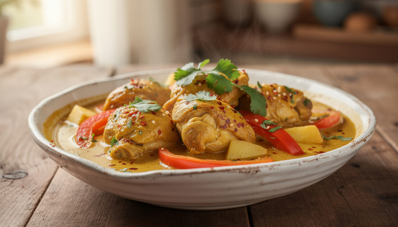 découvrez notre recette rapide de poulet coco-curry onctueux et parfumé, prêt en seulement 15 minutes, qui embaumera toute votre cuisine de ses délicieuses saveurs exotiques.