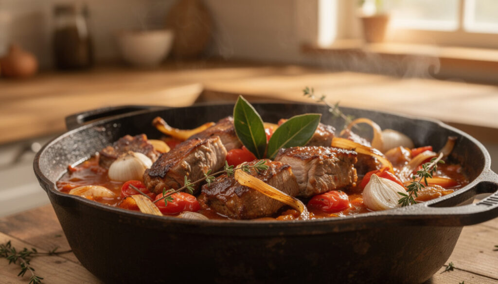 découvrez la recette authentique du sauté de porc façon marengo, un plat mijoté délicat qui embaume toute la maison de ses saveurs riches et réconfortantes.