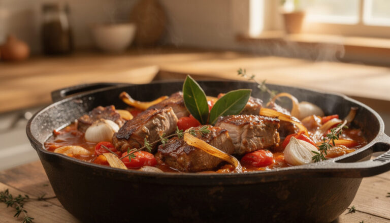 découvrez la recette authentique du sauté de porc façon marengo, un plat mijoté délicat qui embaume toute la maison de ses saveurs riches et réconfortantes.